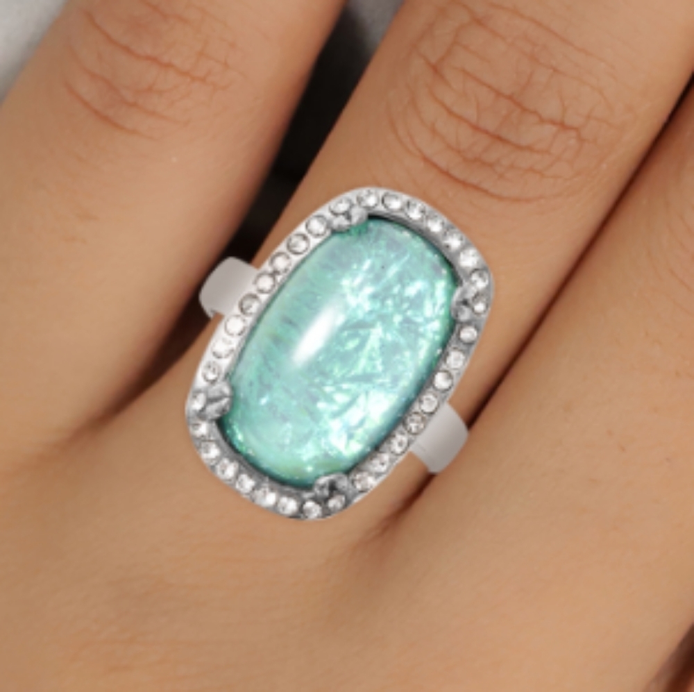 STAINLESS STEEL OPAL AND CZ RING - Picture 2 of 4